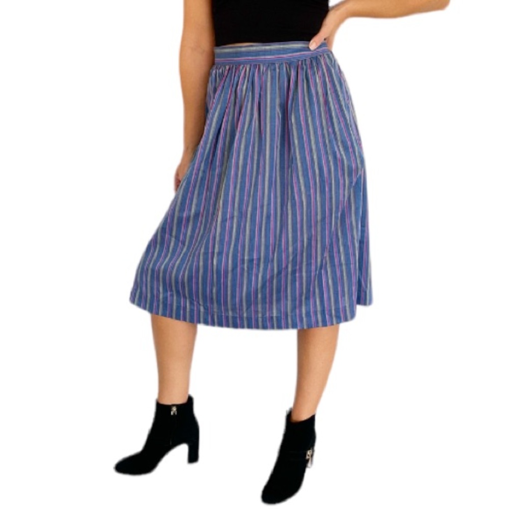 Vintage handmade blue stripe knee length a-line skirt size small